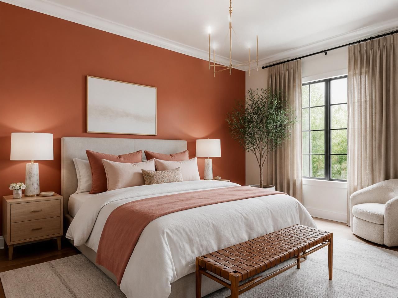 Quarto com parede terracota